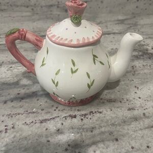 Floral Ceramic Teapot with Pink Accents